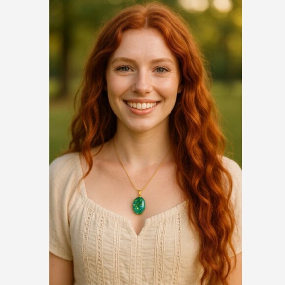 Made By Vickie Pendant Necklace Handmade Green Color Changing Resin 17" Chain - Picture 1 of 4